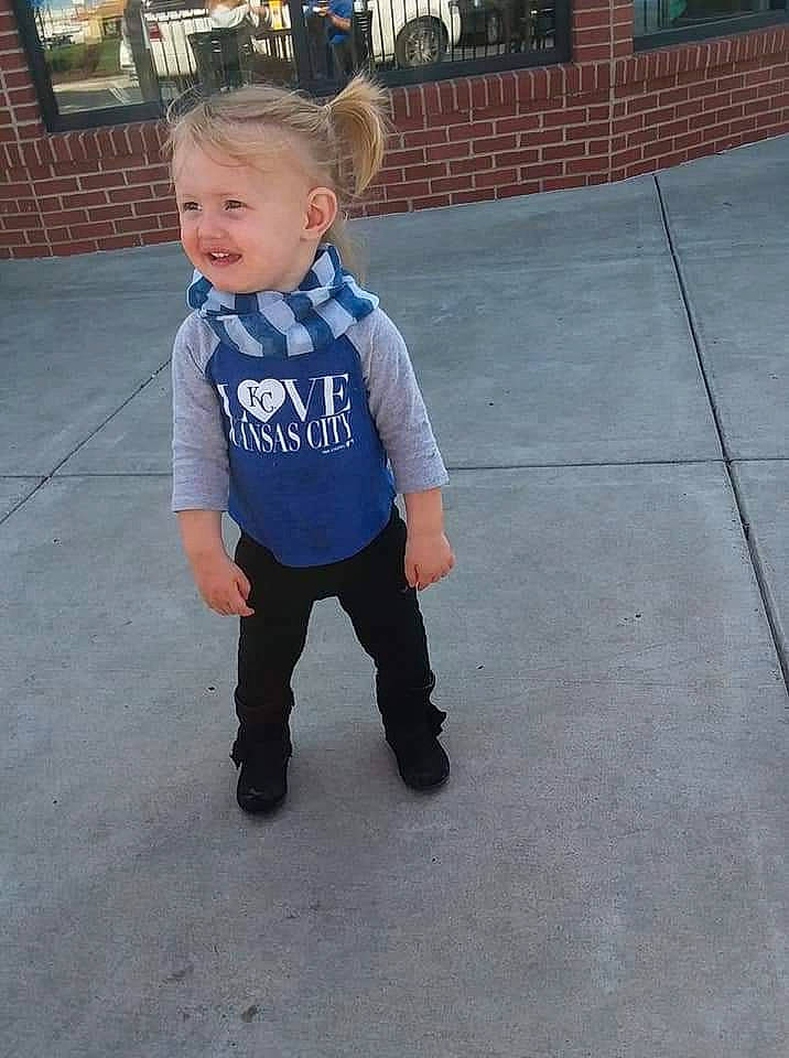 Harper is registered to the contest to win money with this photo: child, denim, electric_blue, jeans, joy, leg, outerwear, person, sleeve, standing, t_shirt, toddler