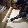 Minette participe au concours pour gagner de l'argent avec cette photo : cat, tortoiseshell_cat, paw, brown_paper, roll_of_paper, wrapped_packages, floor, indoor, curious, pet, animal, feline, playful, object, shadow, collar, patterned_item, box, wooden_floor, closeup