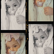Nëlya participe au concours pour gagner de l'argent avec cette photo : baby, child, pacifier, headband, pink_bow, white_coat, fur, portrait, collage, film_strip, black_and_white, color_photo, cute, infant, face, hand, warm_clothing, indoor, soft_texture, closeup