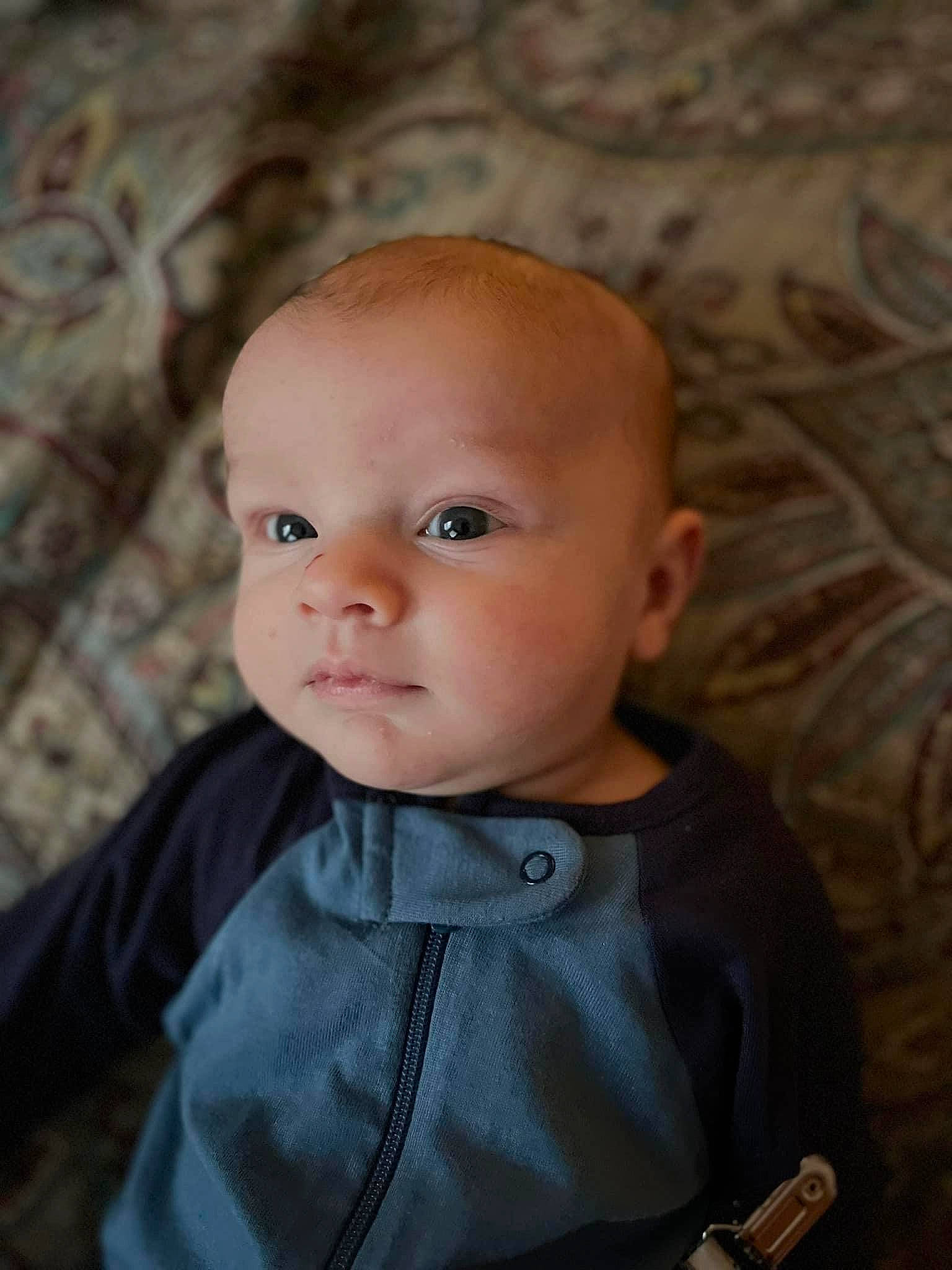Oliver is registered to the contest to win money with this photo: baby, baby_toddler_clothing, button, cheek, child, chin, collar, eyelash, flash_photography, human_body, iris, lip, nose, outerwear, person, sitting, skin, sleeve, smile, toddler