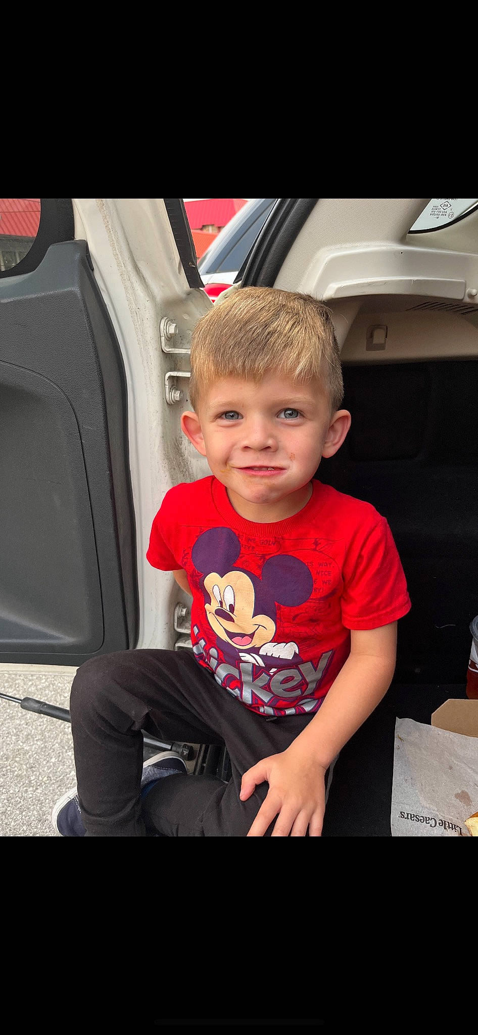 Jace is registered to the contest to win money with this photo: auto_part, automotive_design, automotive_exterior, automotive_lighting, car_seat, car_seat_cover, child, family_car, fun, joy, luxury_vehicle, motor_vehicle, person, personal_luxury_car, product, sleeve, smile, steering_wheel, t_shirt, toddler