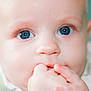 baby, close_up, face, blue_eyes, fingers, infant, cute, skin, portrait, child, expression, hand, young, soft_focus, innocent, sucking, person, head, mouth, adorable