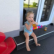 Calista participe au concours pour gagner de l'argent avec cette photo : barefeet, bottle, child, colorful_blocks, doorstep, floor_tiles, juice, outdoor, pacifier, patio, portrait, reflection, romper, sitting, step, summer_outfit, textured_wall, toddler, toy_blocks, window
