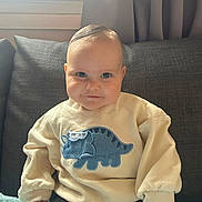 Thais participe au concours pour gagner de l'argent avec cette photo : baby, child, sweatshirt, dinosaur_patch, couch, gray_couch, indoor, window, curtains, smiling, cute, cozy, clothing, sitting, portrait, young_child, happy, fashion, infant, home