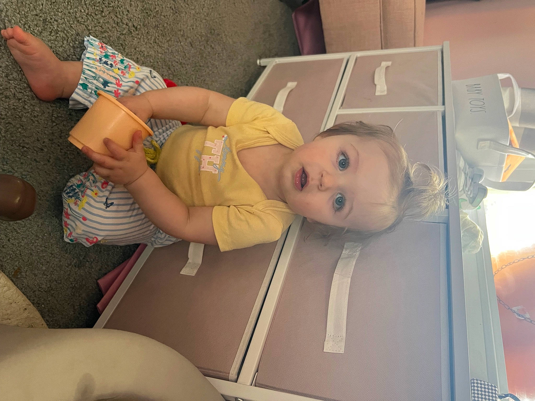 Carmella joined the competition — help win amazing prizes! baby, baby_products, baby_safety, child, comfort, drawer, foot, hat, human_leg, knee, person, product, room, skin, smile, surprise, thigh, thumb, toddler, toy