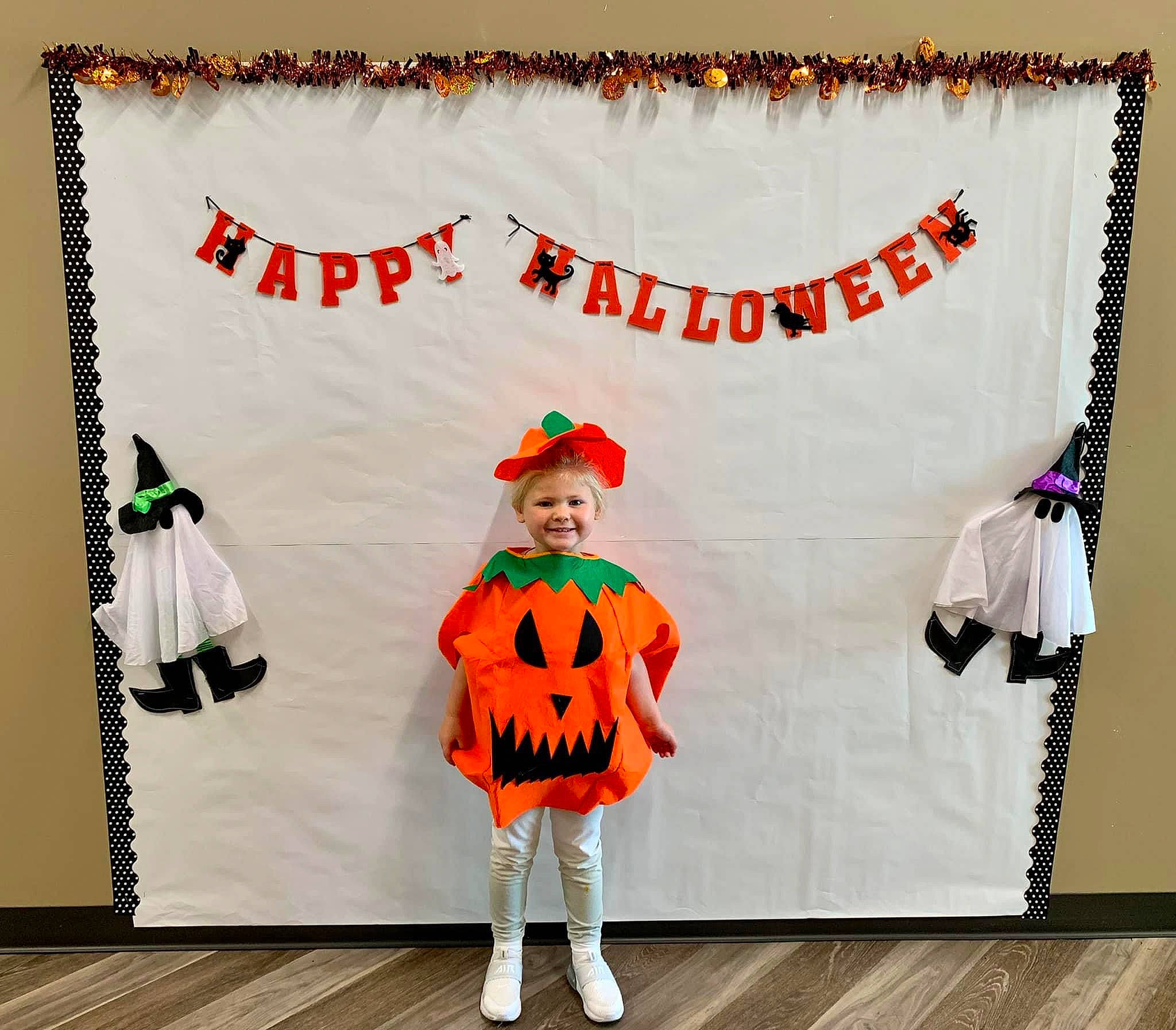 Adalynn joined the competition — help win amazing prizes! art, child, costume_hat, event, fashion_design, flooring, font, happy, hat, joy, linens, orange, pattern, person, picture_frame, product, rectangle, room, smile, sunglasses