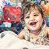 toddler, child, smiling, portrait, colorful, art, watercolor, playful, text_overlay, painting, creative, happy, face, doodle, splash, app_filter, digital_art, indoor, clothing, person