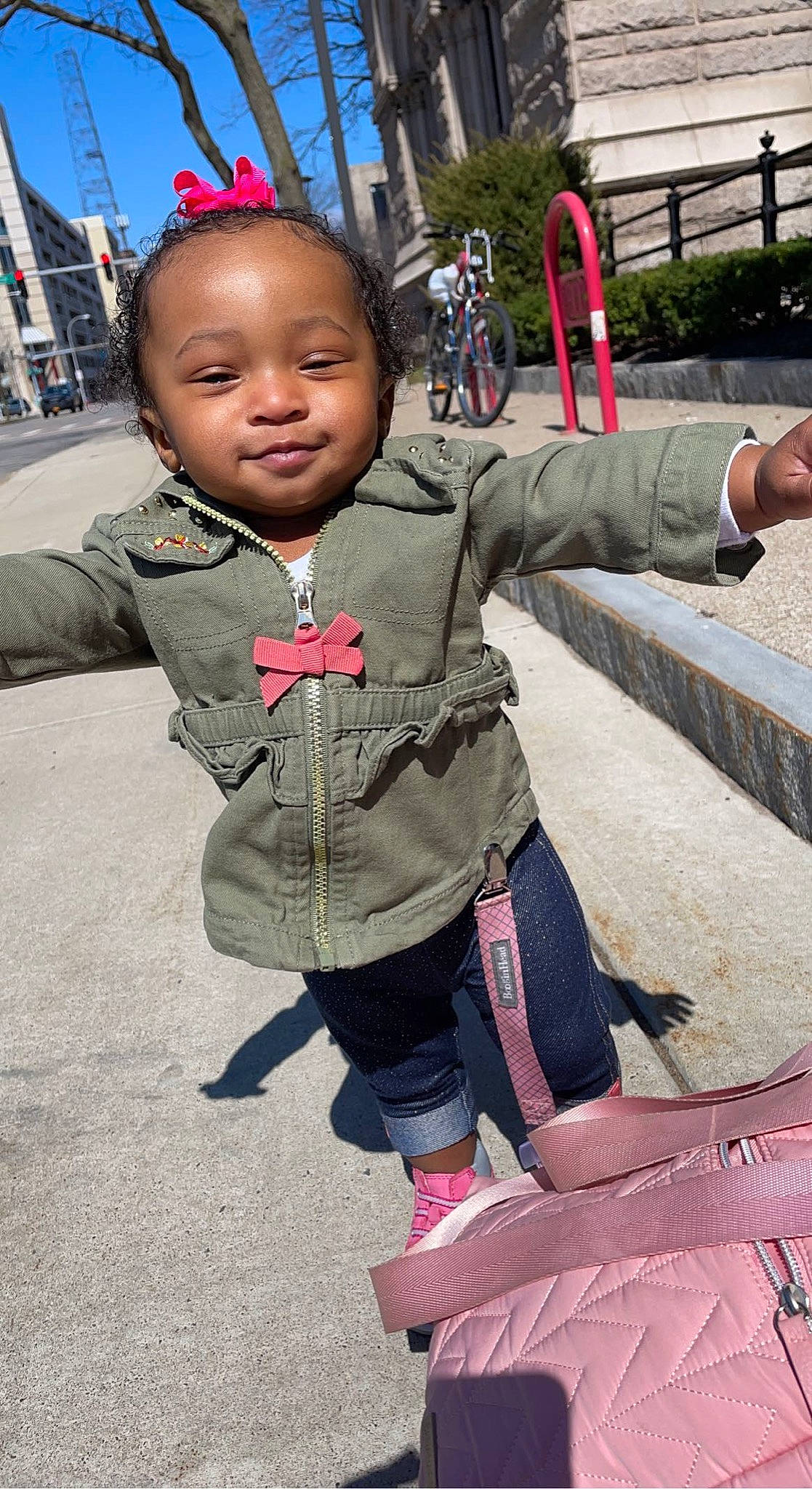 Dream joined the competition — help win amazing prizes! baby, baby_toddler_clothing, child, face, fun, gesture, hairstyle, happy, leisure, magenta, people, person, pink, recreation, skin, sky, sleeve, smile, toddler, travel