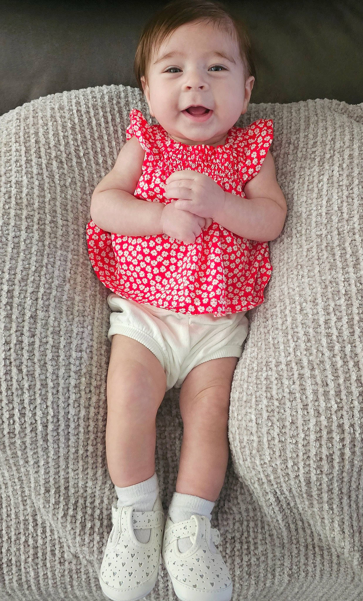 Mckenna joined the competition — help win amazing prizes! arm, baby, baby_toddler_clothing, comfort, eye, face, finger, head, iris, joint, knee, leg, lip, person, skin, sleeve, smile, stomach, thigh, toddler