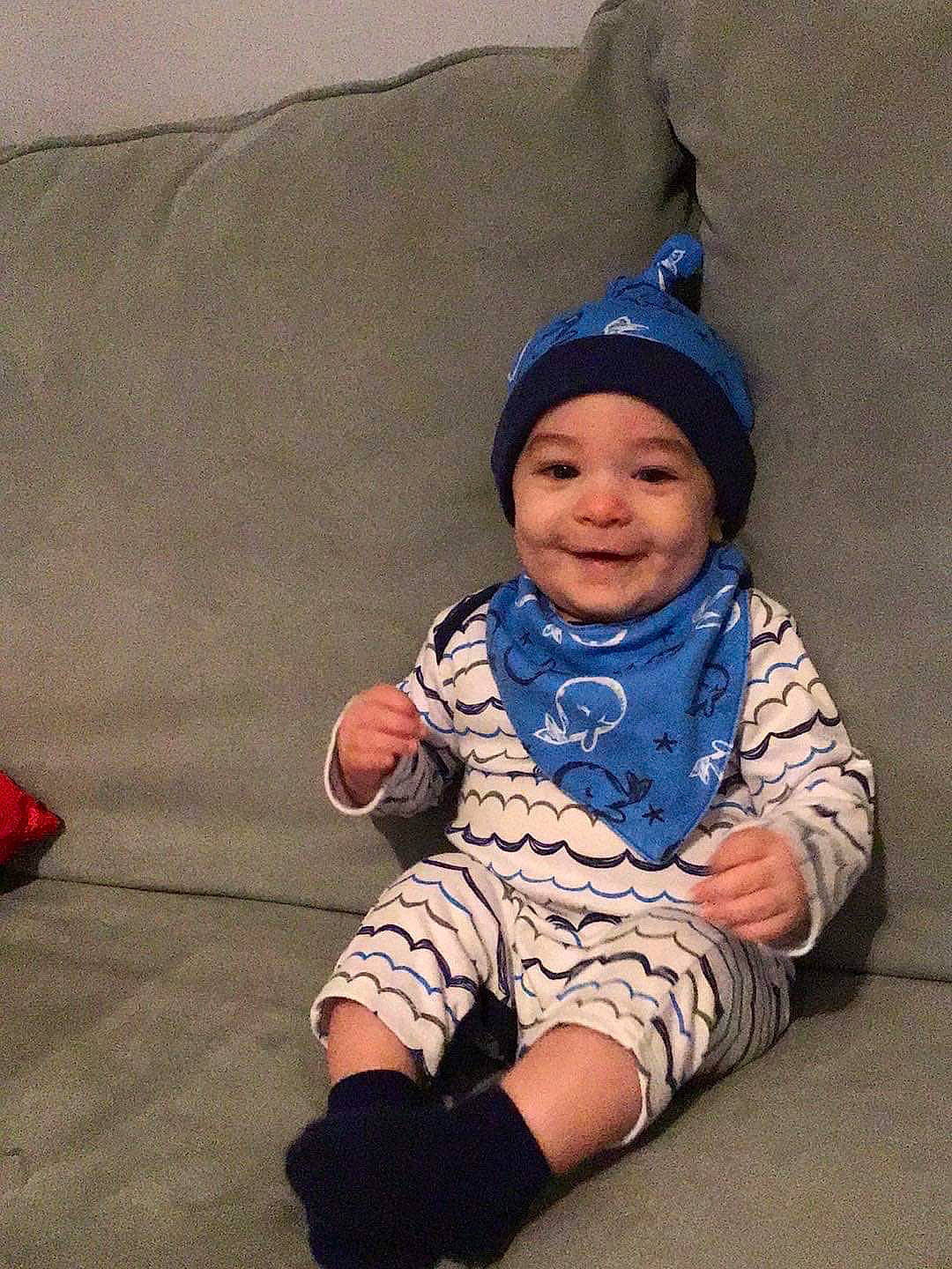 Knoxley joined the competition — help win amazing prizes! baby, baby_toddler_clothing, cap, cheek, child, headgear, joy, person, play, sitting, skin, smile, toddler, vacation