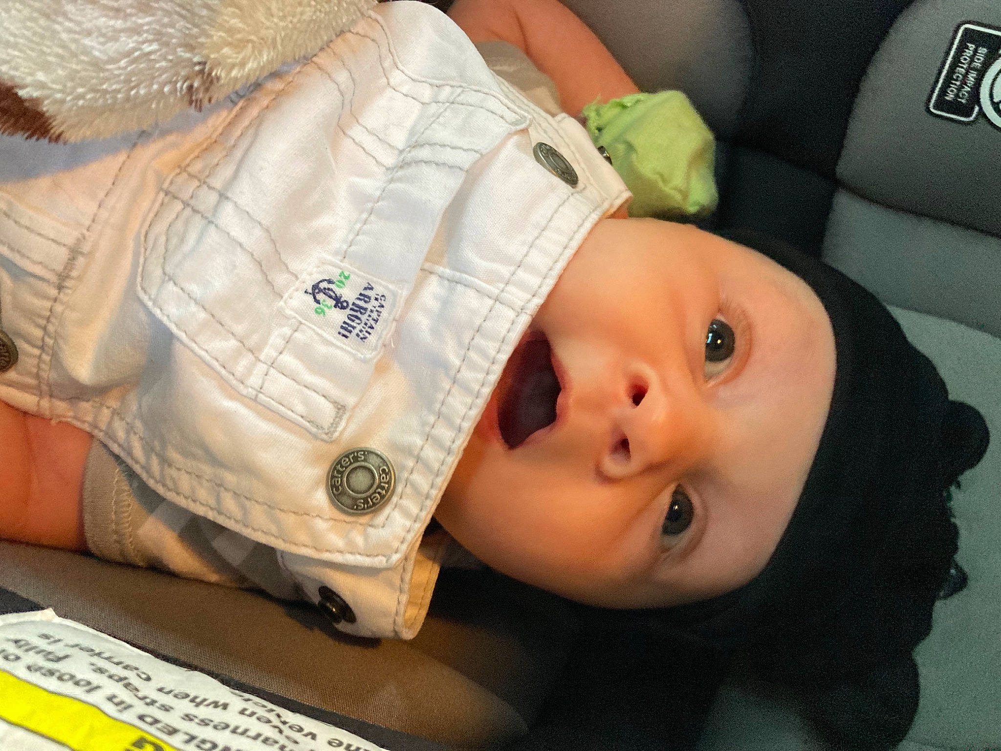 Caiden joined the competition — help win amazing prizes! baby, baby_products, baby_safety, baby_toddler_clothing, cheek, child, comfort, computer_keyboard, eyelash, headwear, input_device, person, room, skin, toddler, yellow