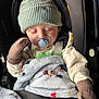 Leo joined the competition — help win amazing prizes! baby, sleeping, car_seat, blanket, hat, mittens, pacifier, child, infant, cozy, warm_clothing, striped, soft, resting, cute, indoor, seatbelt, comfort, portrait, toddler