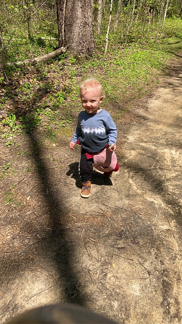 Kysen joined the competition — help win amazing prizes! asphalt, baby, child, forest, fun, grass, joy, landscape, leisure, natural_landscape, people_in_nature, person, plant, recreation, road_surface, soil, toddler, trail, tree, walking