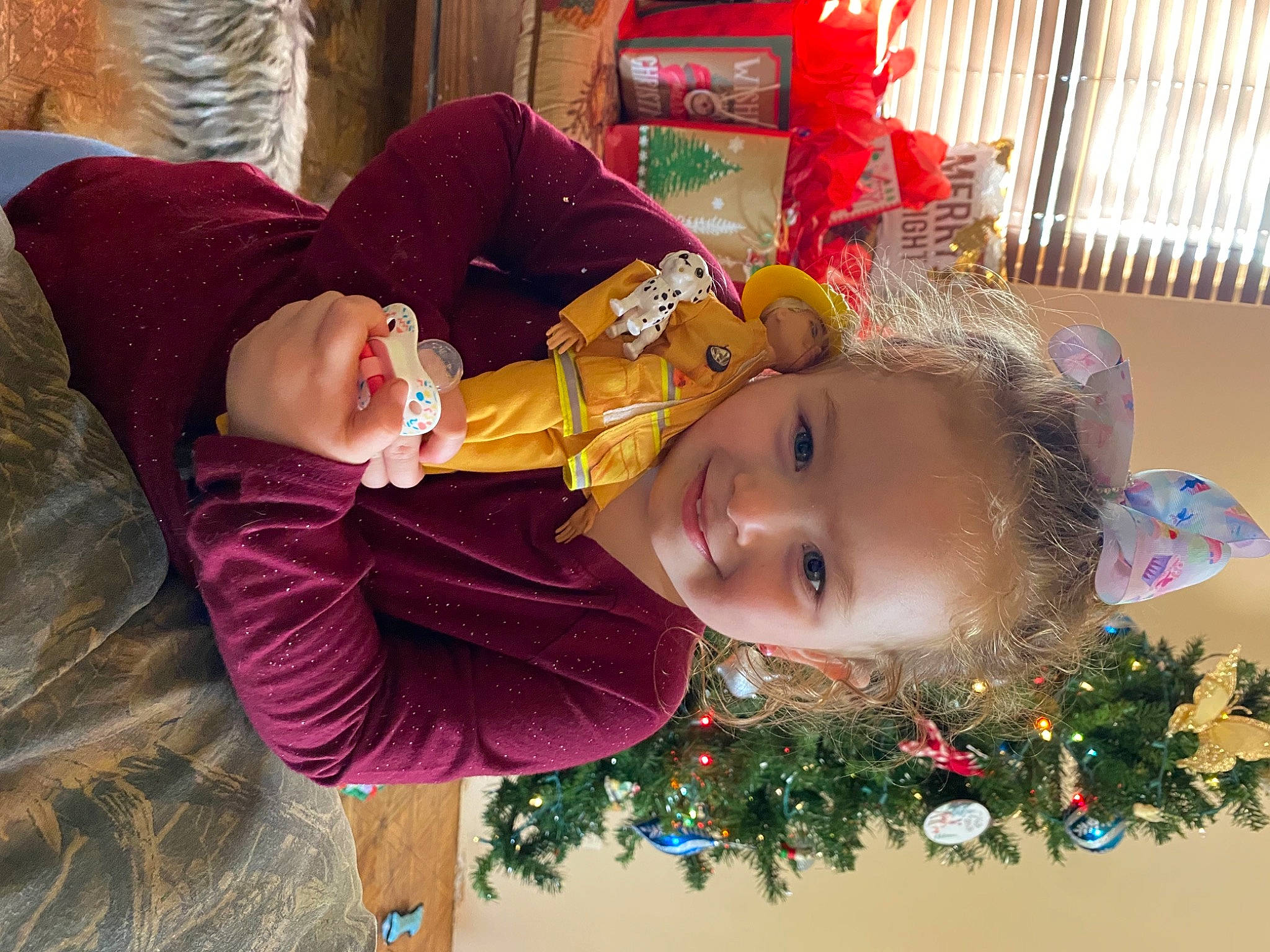 Savanna joined the competition — help win amazing prizes! baby, child, christmas_eve, costume, event, fun, happy, holiday, human_body, joy, leisure, magenta, person, room, smile, sunglasses, toddler, tree