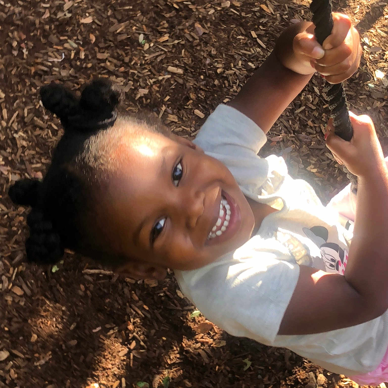 Kayla joined the competition — help win amazing prizes! black_hair, child, fun, happy, plant, smile, sunlight, swing, tree