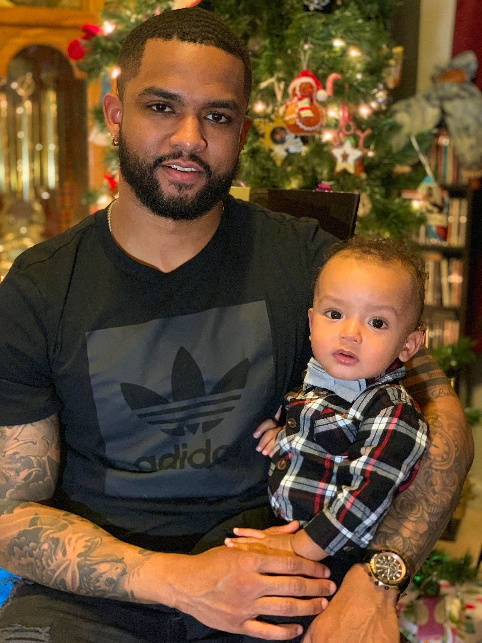 Micah joined the competition — help win amazing prizes! beard, christmas, daughter, event, facial_hair, family, father, hair, holiday, man, person