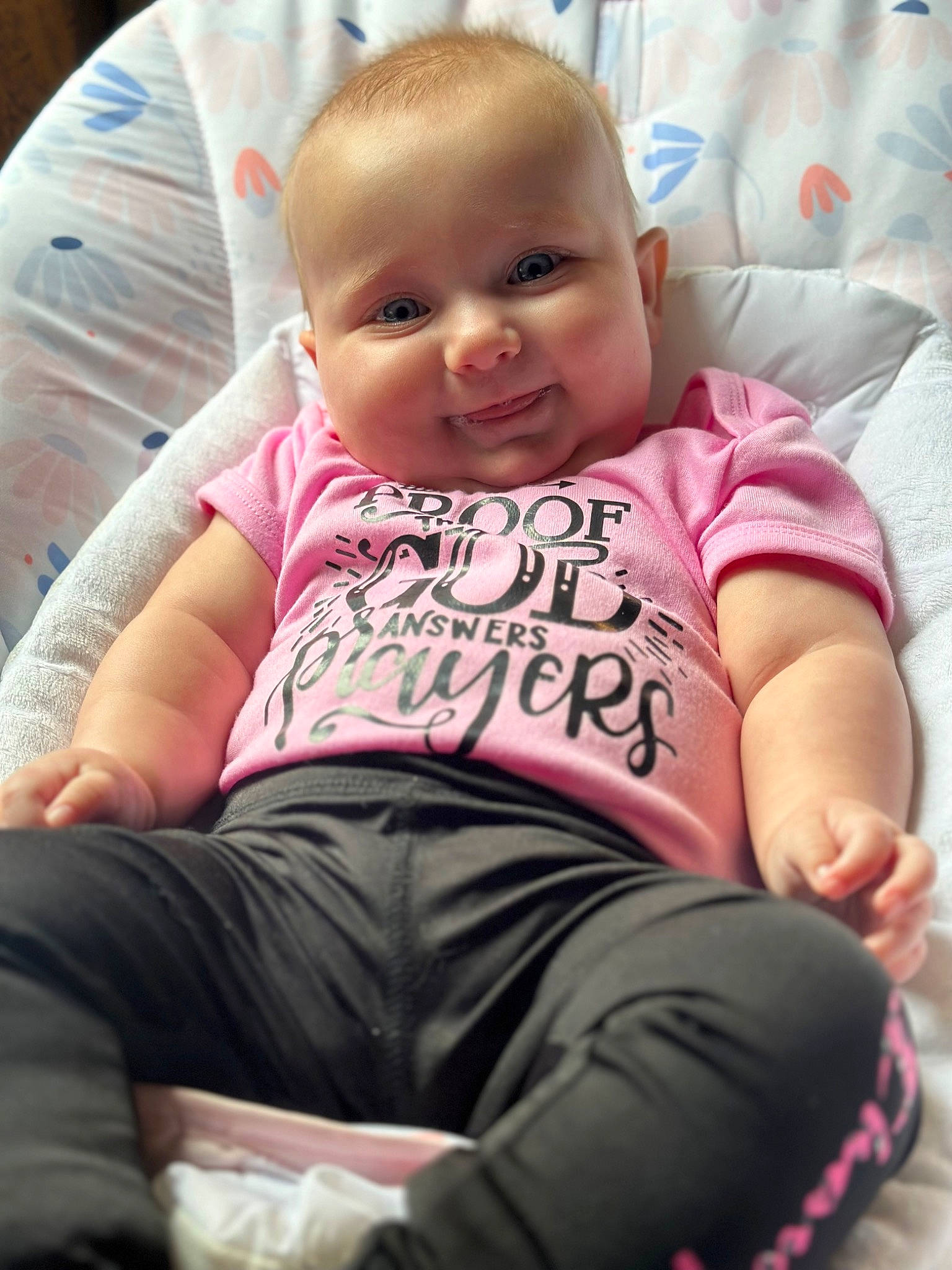 Kingsley is registered to the contest to win money with this photo: arm, baby, baby_products, baby_toddler_clothing, cheek, child, chin, comfort, eye, finger, fun, happy, joy, mammal, mouth, person, pink, skin, sleeve, smile