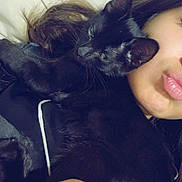 Niro a rejoint le concours — aidez-le/la à gagner de superbes lots ! black_cat, cat, pet, animal, person, face, hand, nail, bed, pillow, hair, closeup, cuddle, snuggle, indoors, resting, cute, feline, portrait, cozy