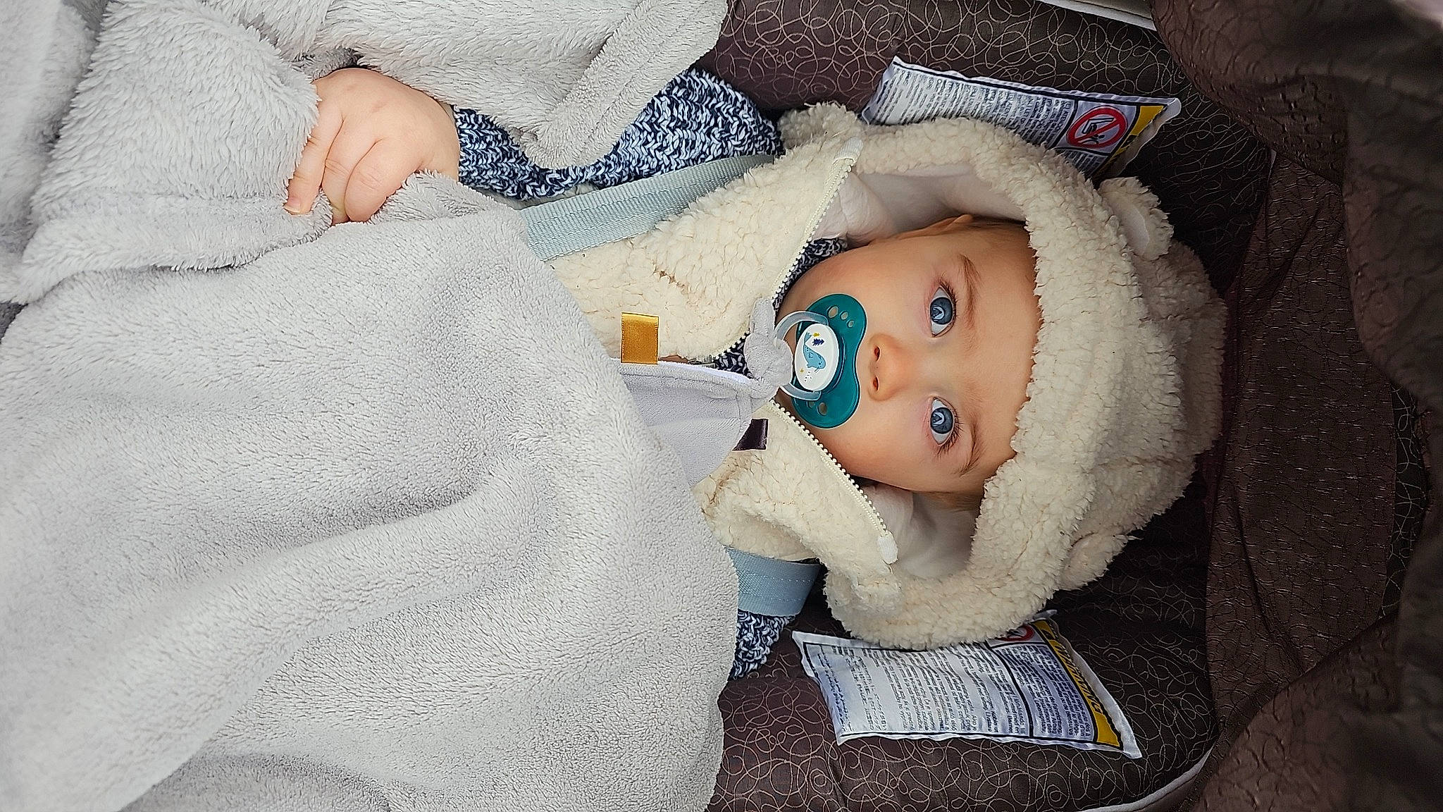 Lowen participe au concours pour gagner de l'argent avec cette photo : baby, baby_products, baby_sleeping, baby_toddler_clothing, cap, cheek, child, comfort, doll, eye, eyelash, fur, hat, head, headwear, human_body, linens, pattern, person, skin