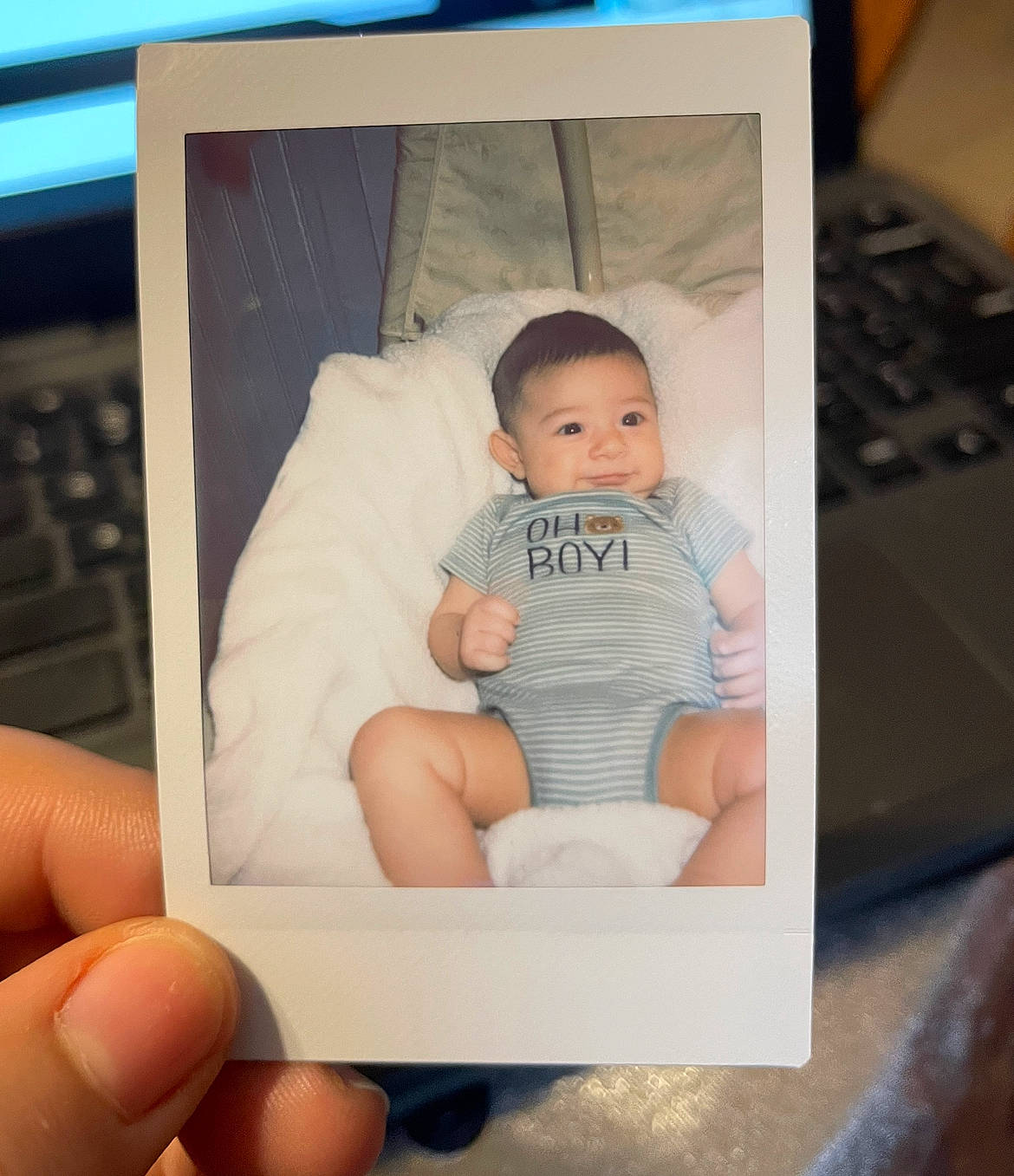 Izan joined the competition — help win amazing prizes! baby, baby_products, baby_toddler_clothing, child, comfort, computer_keyboard, eyelash, finger, hand, input_device, nail, peripheral, person, product, room, sitting, sleeve, t_shirt, thigh, thumb