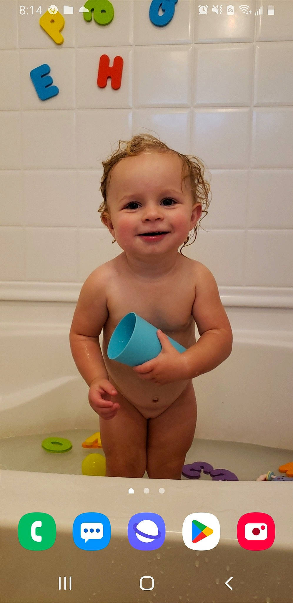 Tilly Mae is registered to the contest to win money with this photo: abdomen, baby, baby_playing_with_toys, barefoot, bathing, blue, chest, child, fun, happy, human_body, human_leg, joy, leisure, person, product, skin, smile, stomach, thigh