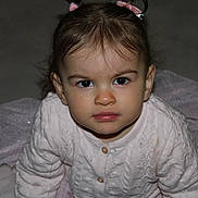 Inaya participe au concours pour gagner de l'argent avec cette photo : baby, child, closeup, clothing, cute, expression, eyes, face, floor, hair, indoor, person, pink, portrait, sitting, skin, sweater, toddler, tutu, young