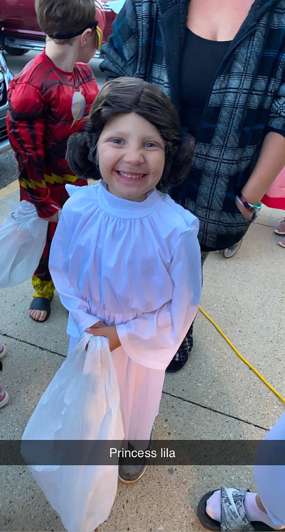 Sophia Harnish joined the competition — help win amazing prizes! bag, child, costume, event, fun, happy, headwear, joy, luggage_and_bags, magenta, person, pink, plaid, purple, recreation, sandal, shoe, smile, sneakers, street_fashion