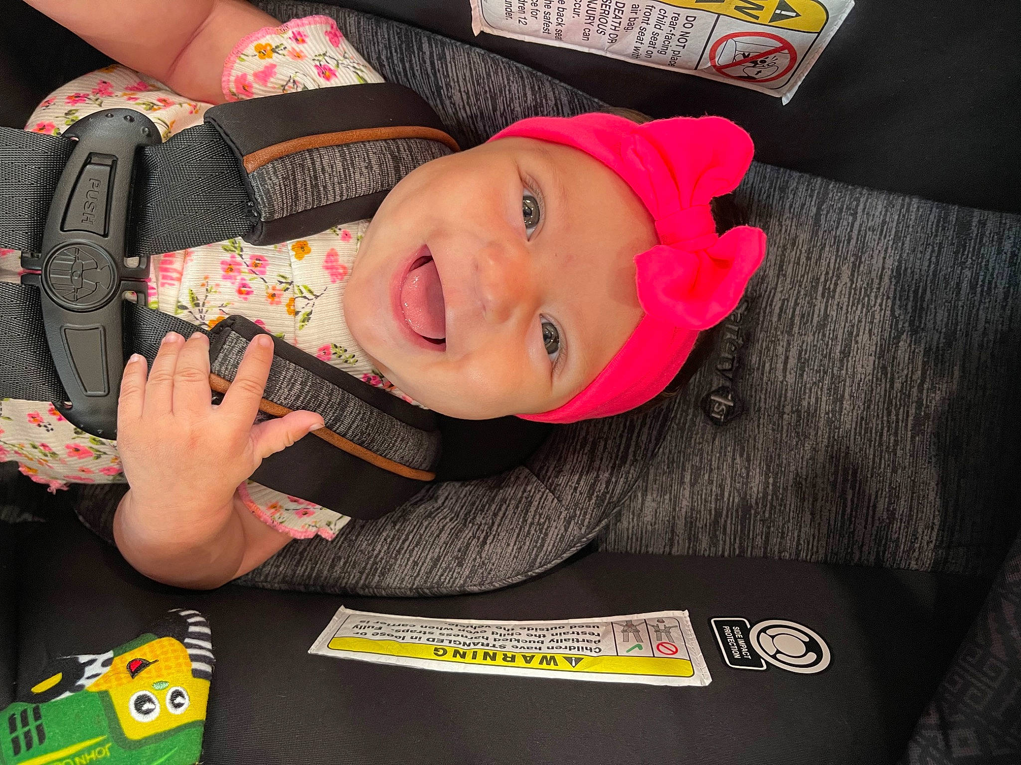 Finnley is registered to the contest to win money with this photo: baby, baby_products, baby_toddler_clothing, cap, car_seat, cheek, child, elbow, eyelash, fashion_accessory, fun, happy, hat, headwear, joy, lip, nail, person, sleeve, smile
