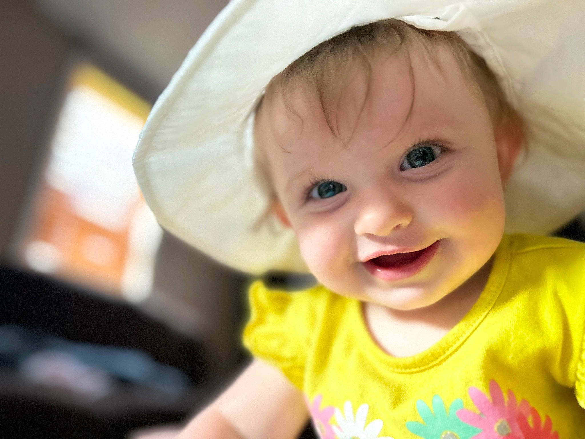 Evalynn joined the competition — help win amazing prizes! baby, baby_toddler_clothing, cheek, child, chin, costume_hat, eyelash, fashion_accessory, fun, happy, hat, iris, lip, nose, person, skin, sleeve, smile, snapshot, sun_hat