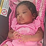 baby, car_seat, child, clothing, comfort, crocheted_blanket, cute, face, hair, hand, indoors, infant, newborn, peaceful, pink_clothing, portrait, relaxing, skin, sleepy, soft_light