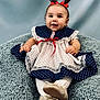 Rylee joined the competition — help win amazing prizes! baby, child, girl, pigtails, red_bows, dress, polka_dot, lace, white_tights, soft_rug, smiling, portrait, cute, indoor, sitting, footwear, shoes, adorable, happy, background