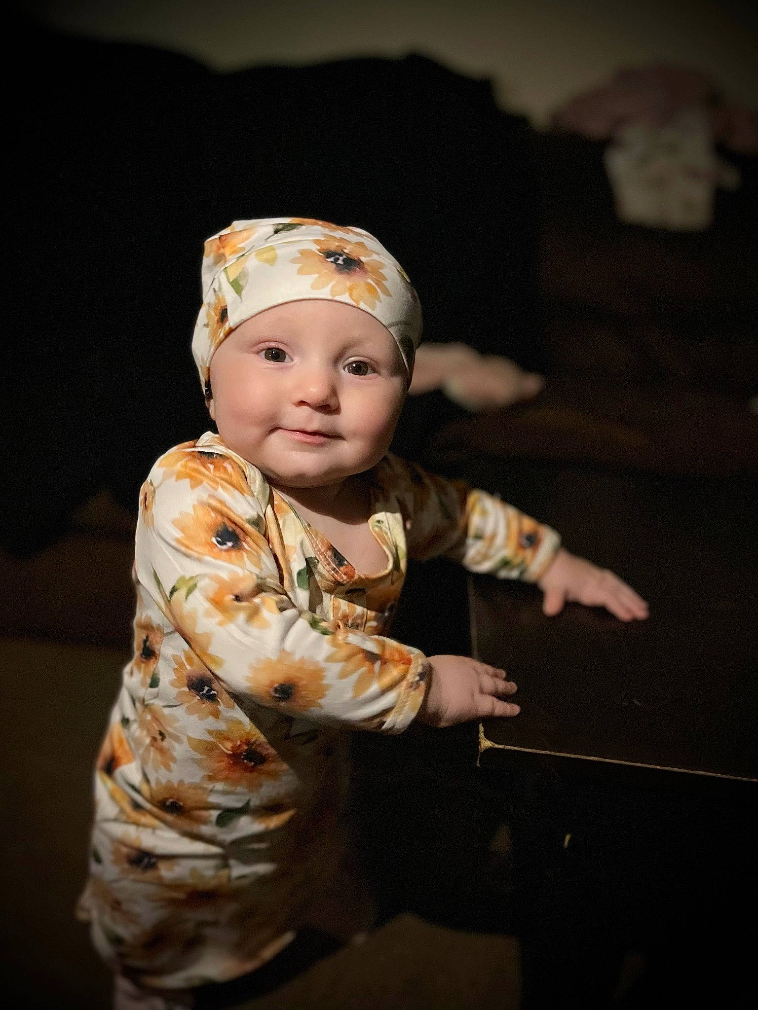 Preslee joined the competition — help win amazing prizes! baby, baby_toddler_clothing, cap, child, darkness, event, fashion_design, flash_photography, fun, fur, happy, headwear, military_camouflage, non_commissioned_officer, person, personal_protective_equipment, portrait_photography, room, sitting, sleeve