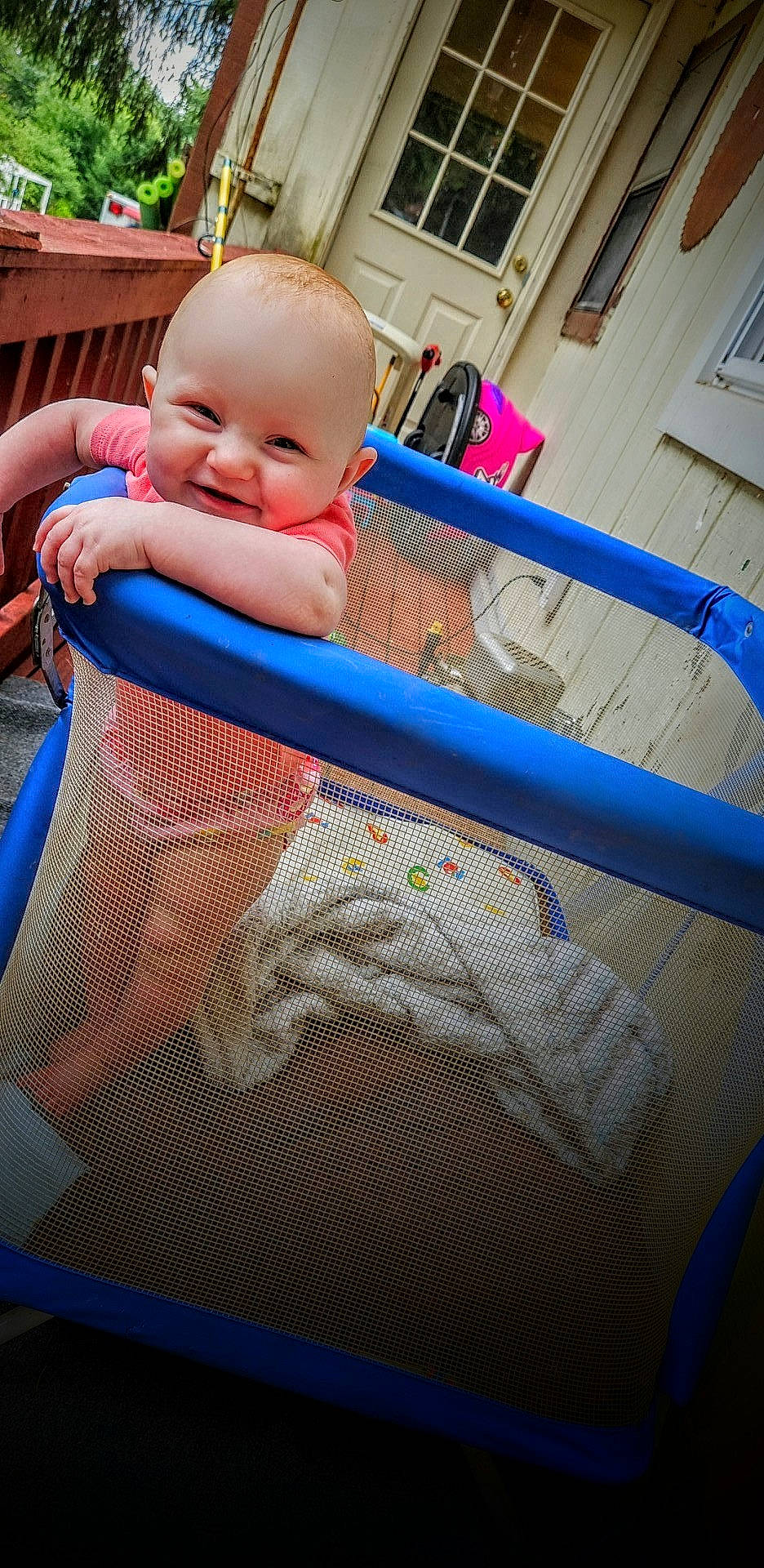 Preslee joined the competition — help win amazing prizes! azure, baby, baby_safety, baby_toddler_clothing, blue, child, comfort, electric_blue, fun, grass, human_leg, joy, leisure, linens, net, pattern, person, play, recreation, t_shirt