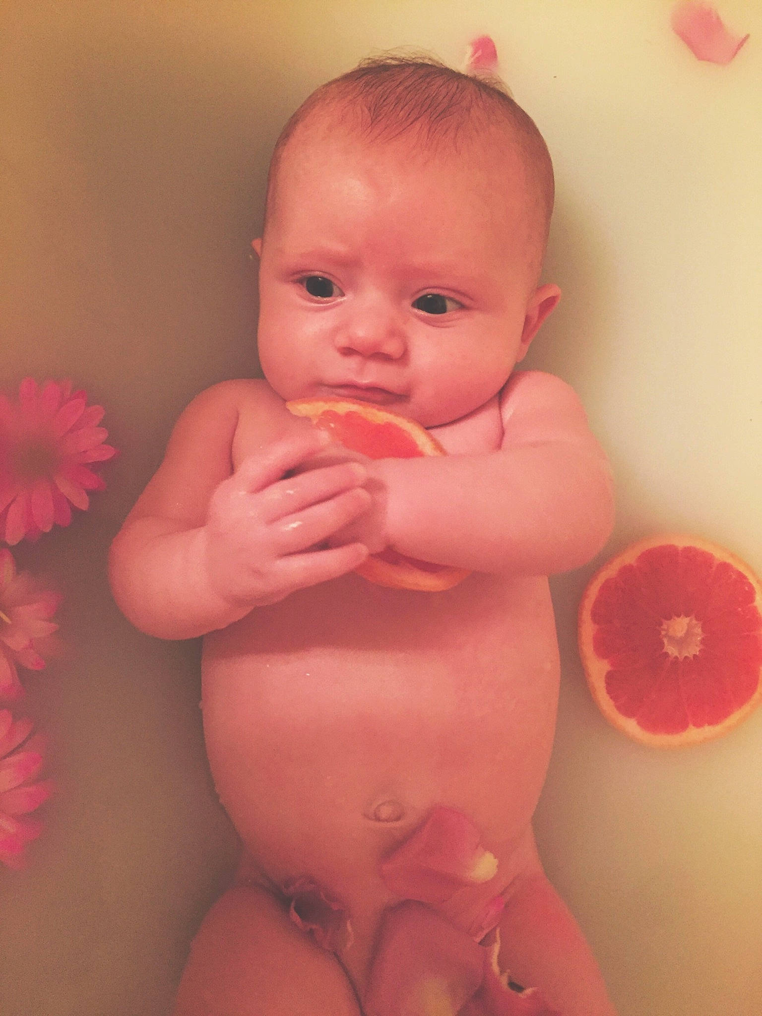 Lyla joined the competition — help win amazing prizes! baby, baby_bathing, baby_products, bathing, bathtub, cheek, child, eye, face, finger, hand, head, lip, mouth, nose, person, pink, product, skin, stomach