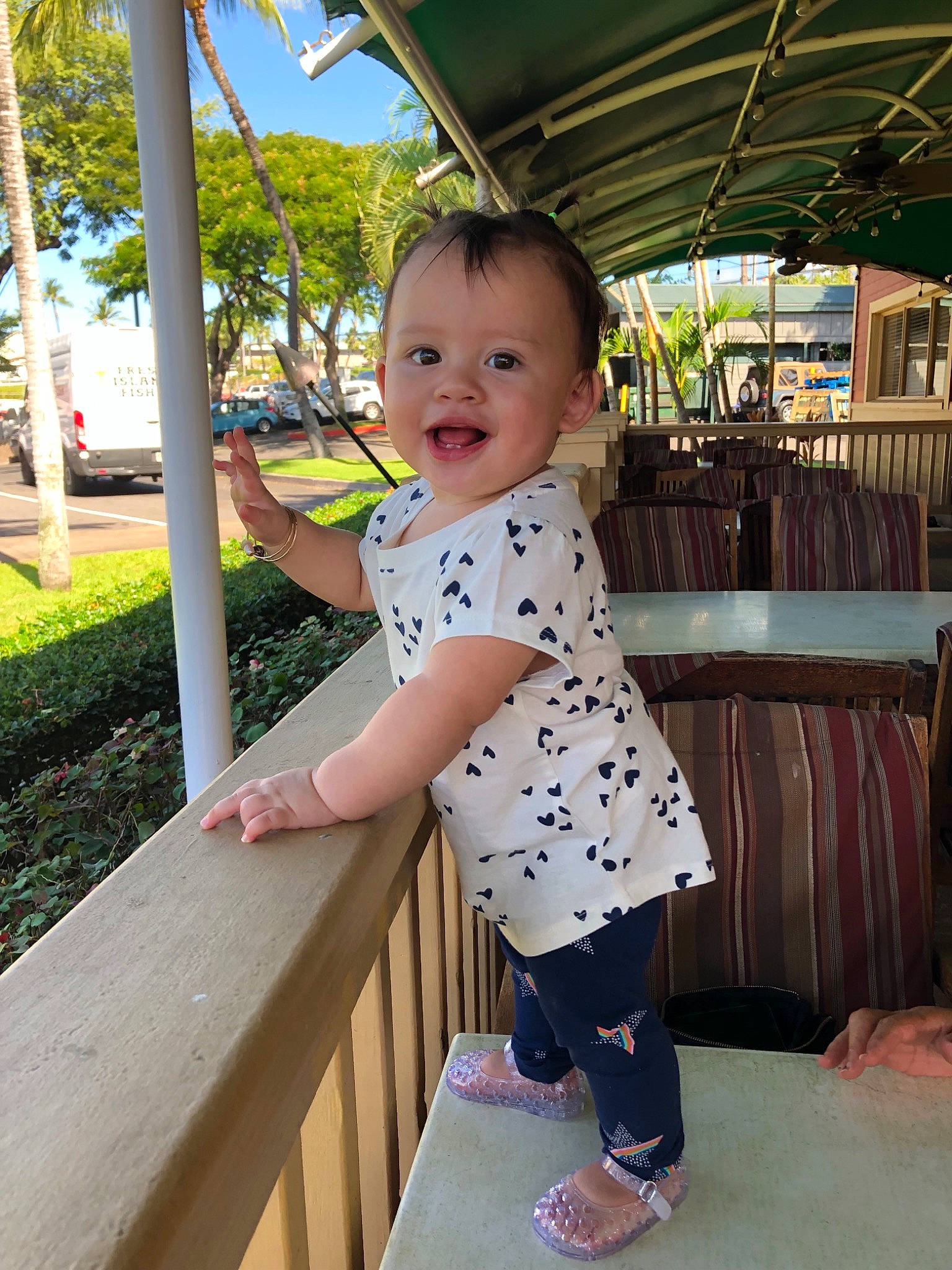 Elena is registered to the contest to win money with this photo: baby, baby_toddler_clothing, child, pattern, person, skin, sleeve, smile, toddler, vacation