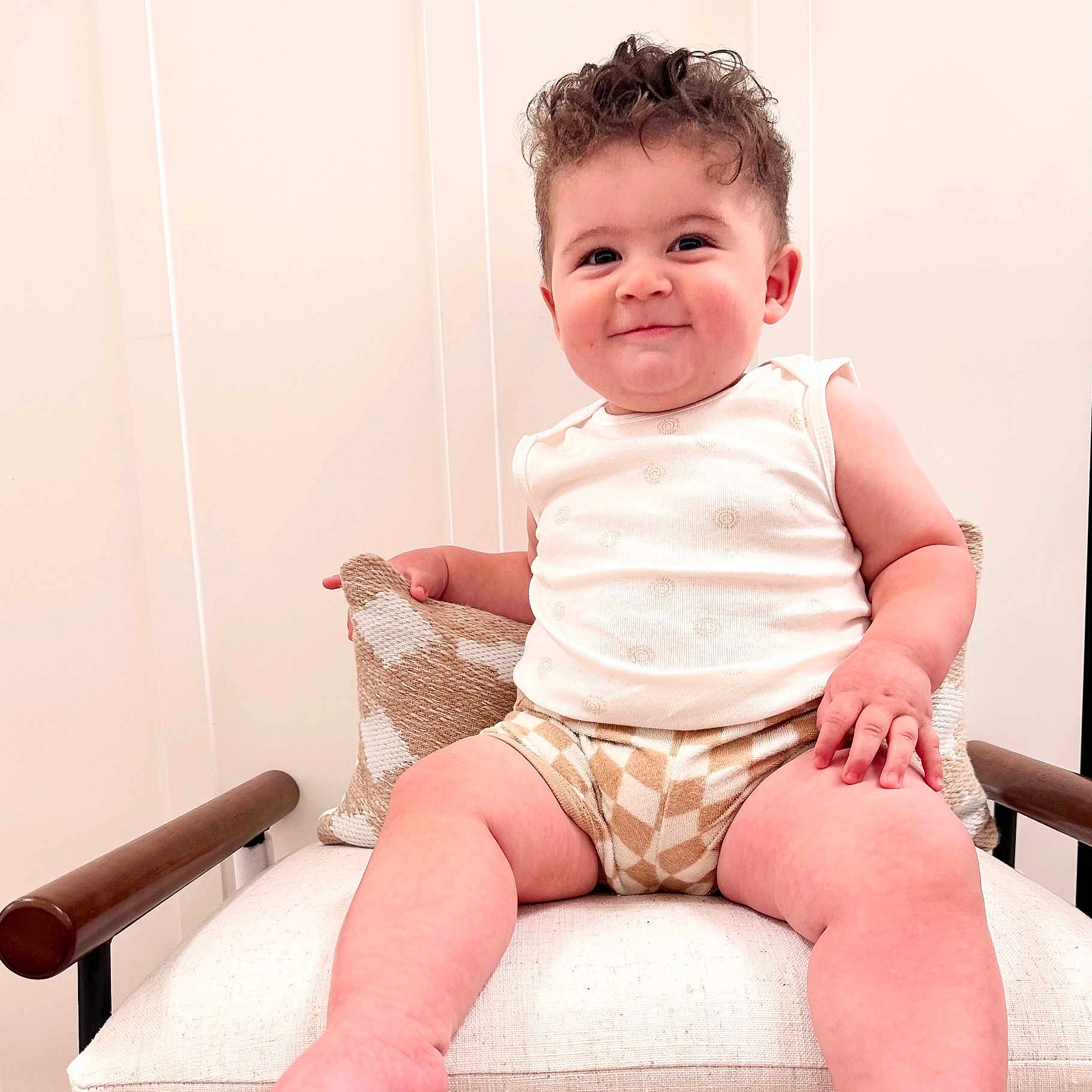 Benson joined the competition — help win amazing prizes! baby, bodypart, chair, clothing, cushion, face, finger, furniture, hand, happy, head, homedecor, pants, person, photography, portrait, shorts, sitting, sleeve, smile