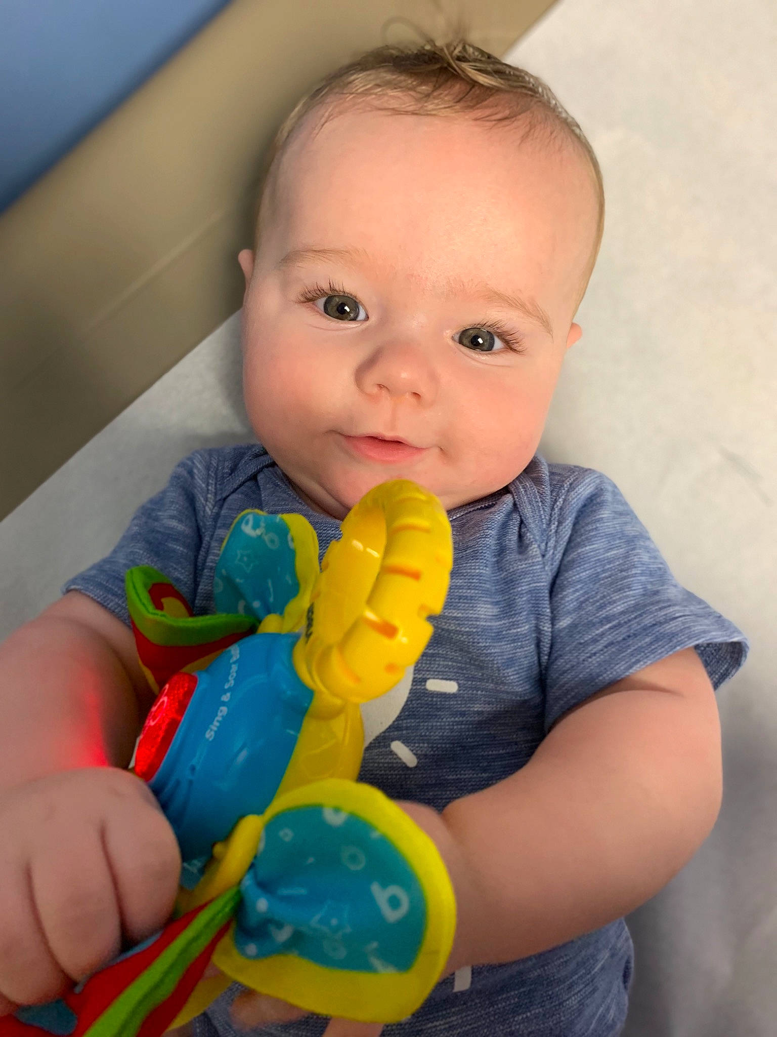 Duke joined the competition — help win amazing prizes! baby, baby_playing_with_toys, child, person, play, toddler, toy