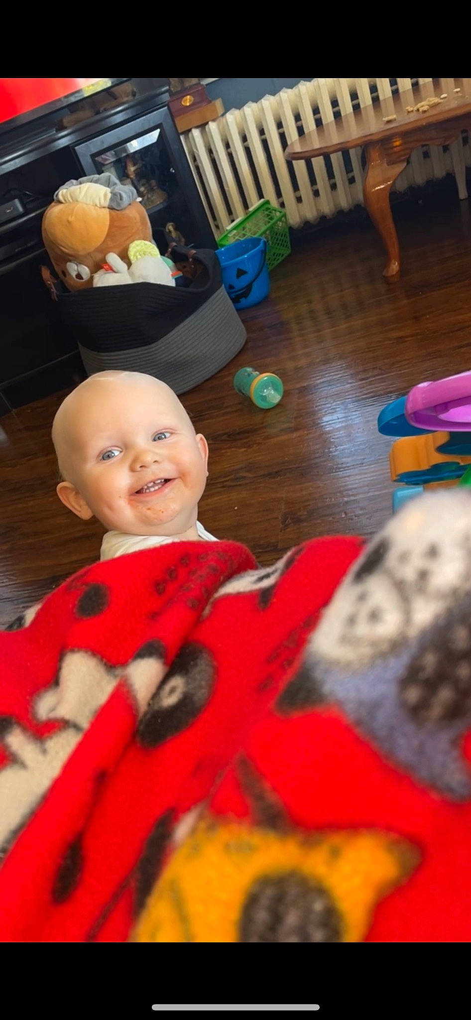 Graesyn is registered to the contest to win money with this photo: baby, carmine, child, comfort, event, flooring, fun, happy, hardwood, holiday, joy, laminate_flooring, leisure, person, play, room, sitting, smile, toddler, toy