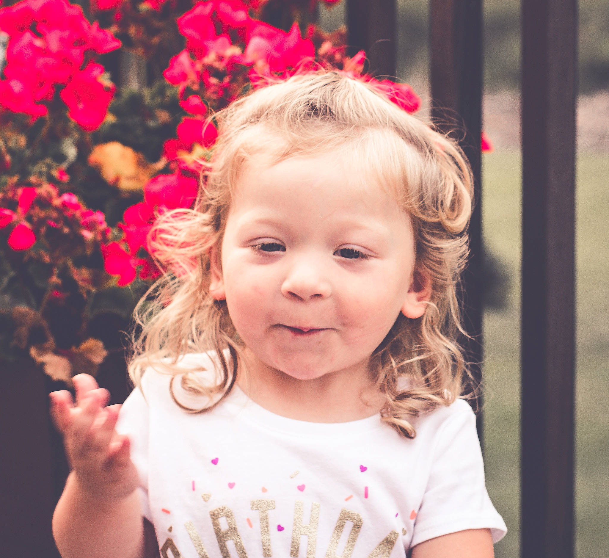 Brinlee is registered to the contest to win money with this photo: blond, brown_hair, cheek, child, ear, flower, fun, girl, hair, hair_accessory, hairstyle, happiness, human_hair_color, infant, laughter, person, pink, portrait_photography, skin, smile