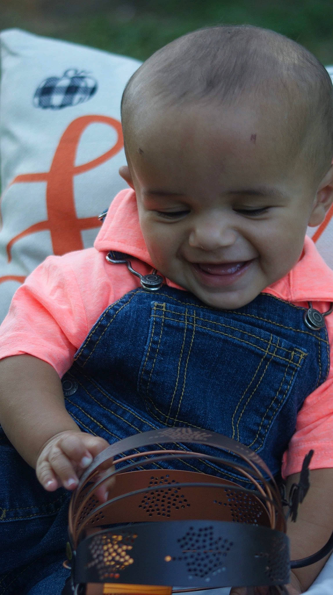 Jaxsyn joined the competition — help win amazing prizes! baby, cheek, child, hand, jeans, joy, person, sitting, skin, smile, toddler