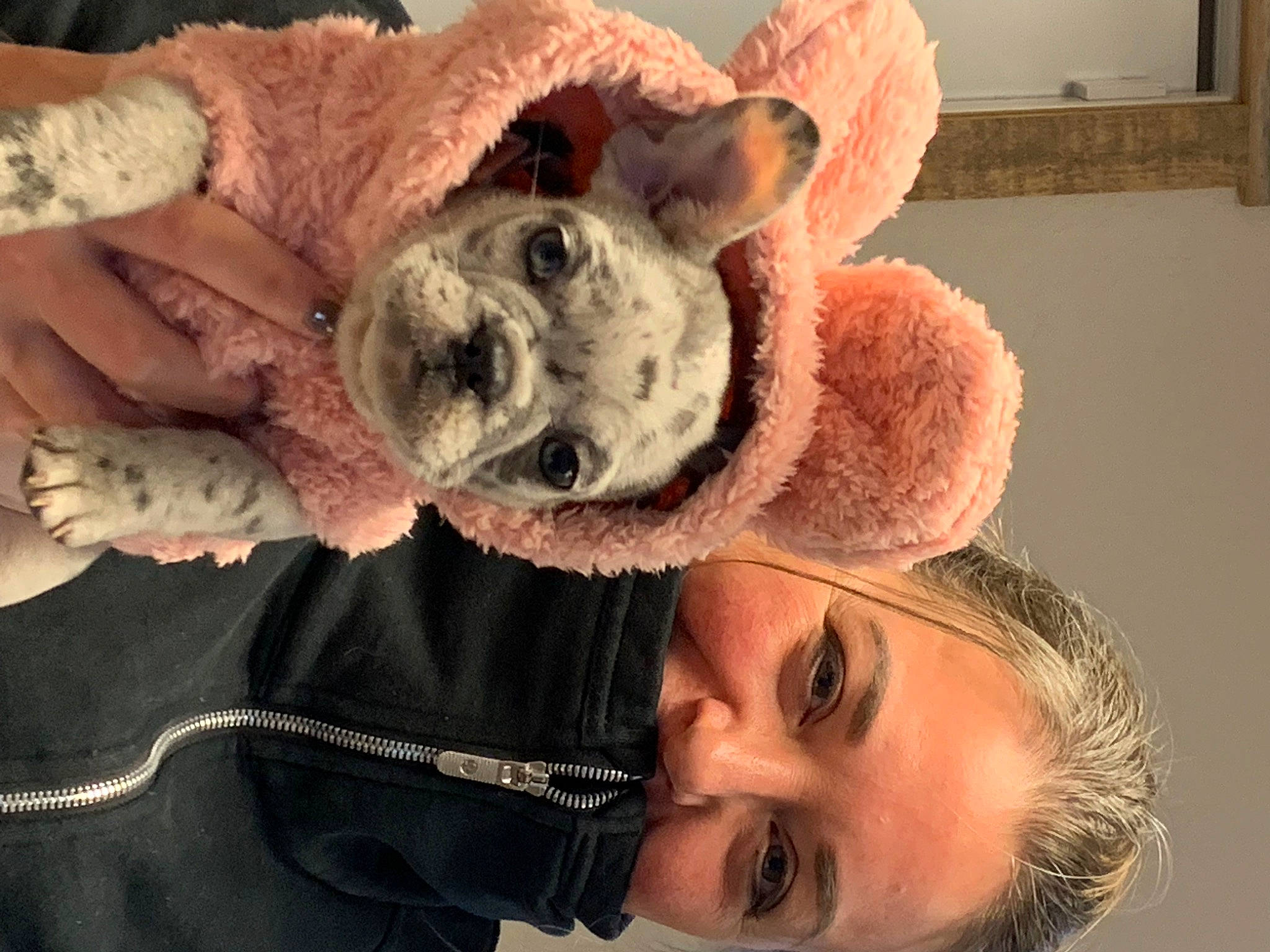 Sage is registered to the contest to win money with this photo: ball, carnivore, child, companion_dog, dog, dog_breed, ear, eyewear, fawn, fun, fur, happy, head, nose, selfie, smile, snout, stuffed_toy, sunglasses, toy