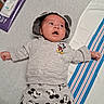 Robert joined the competition — help win amazing prizes! baby, infant, mickey_mouse, clothing, hoodie, pants, blanket, crib, face, expression, lying_down, hand, bed, wipes, package, soft_texture, striped_towel, cute, child, indoors