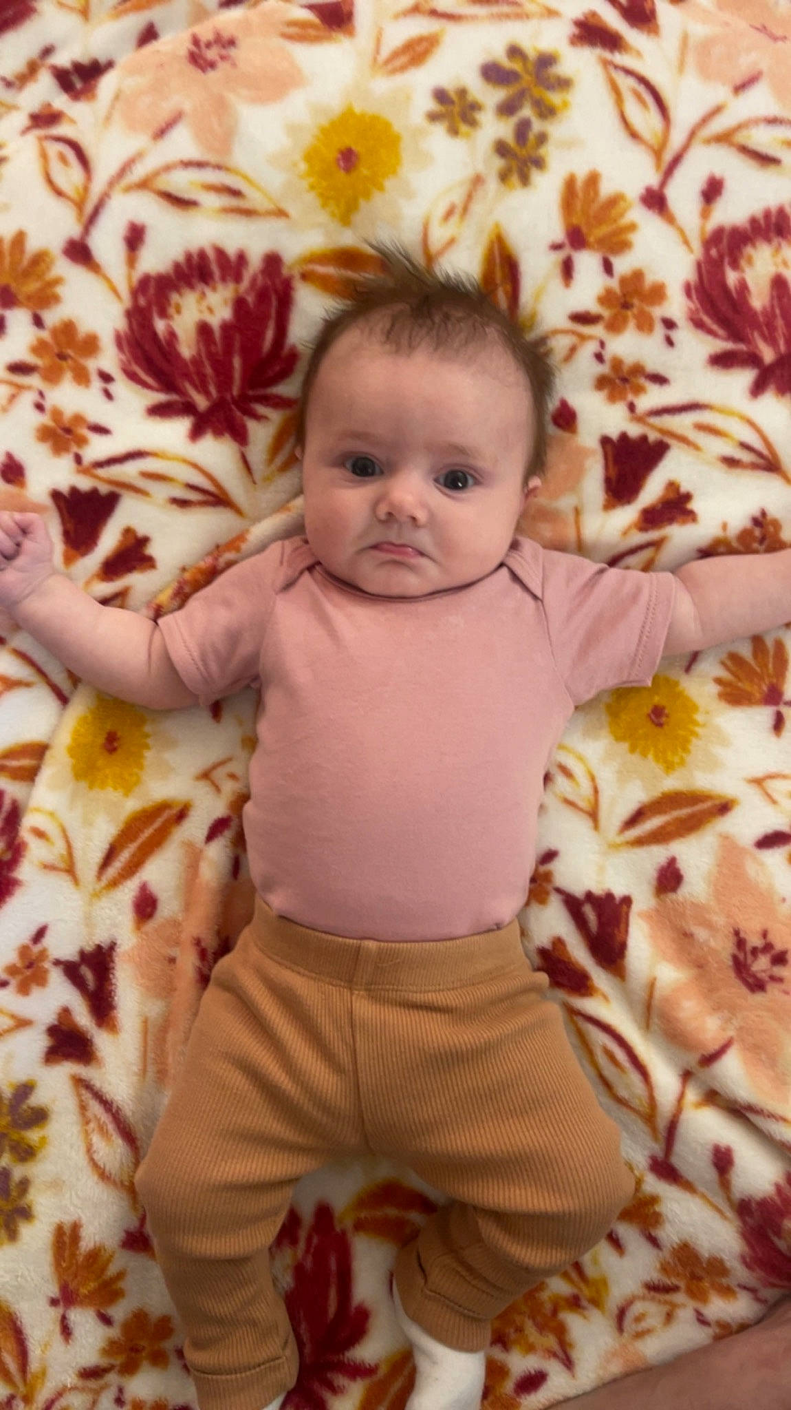 Evelynn joined the competition — help win amazing prizes! baby, baby_toddler_clothing, cheek, child, happy, leaf, linens, mammal, orange, pattern, peach, people_in_nature, person, pink, product, shorts, skin, sleeve, textile, toddler