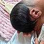 newborn, baby, infant, head, hair, ear, hand, blanket, comb, pink, closeup, resting, soft, texture, clothing, sleeping, skin, tiny, cute, peaceful