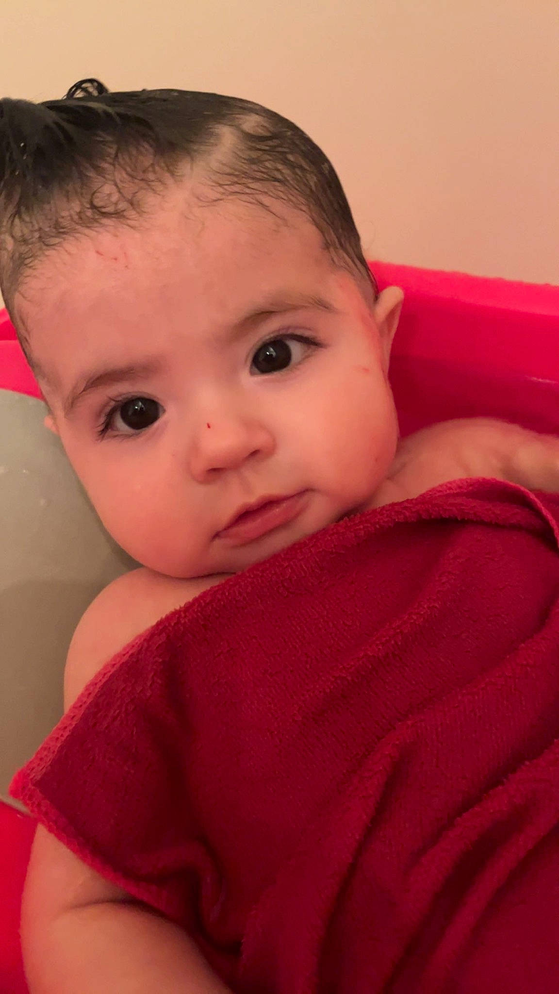 Alayah is registered to the contest to win money with this photo: baby, baby_toddler_clothing, cheek, child, chin, comfort, eyebrow, eyelash, flash_photography, forehead, iris, lip, mouth, neck, no_expression, nose, person, shoulder, skin, sleeve