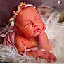 newborn, baby, sleeping, headband, floral, hand, soft, fluffy, blanket, portrait, cute, peaceful, infant, skin, closeup, resting, pink, delicate, cozy, child
