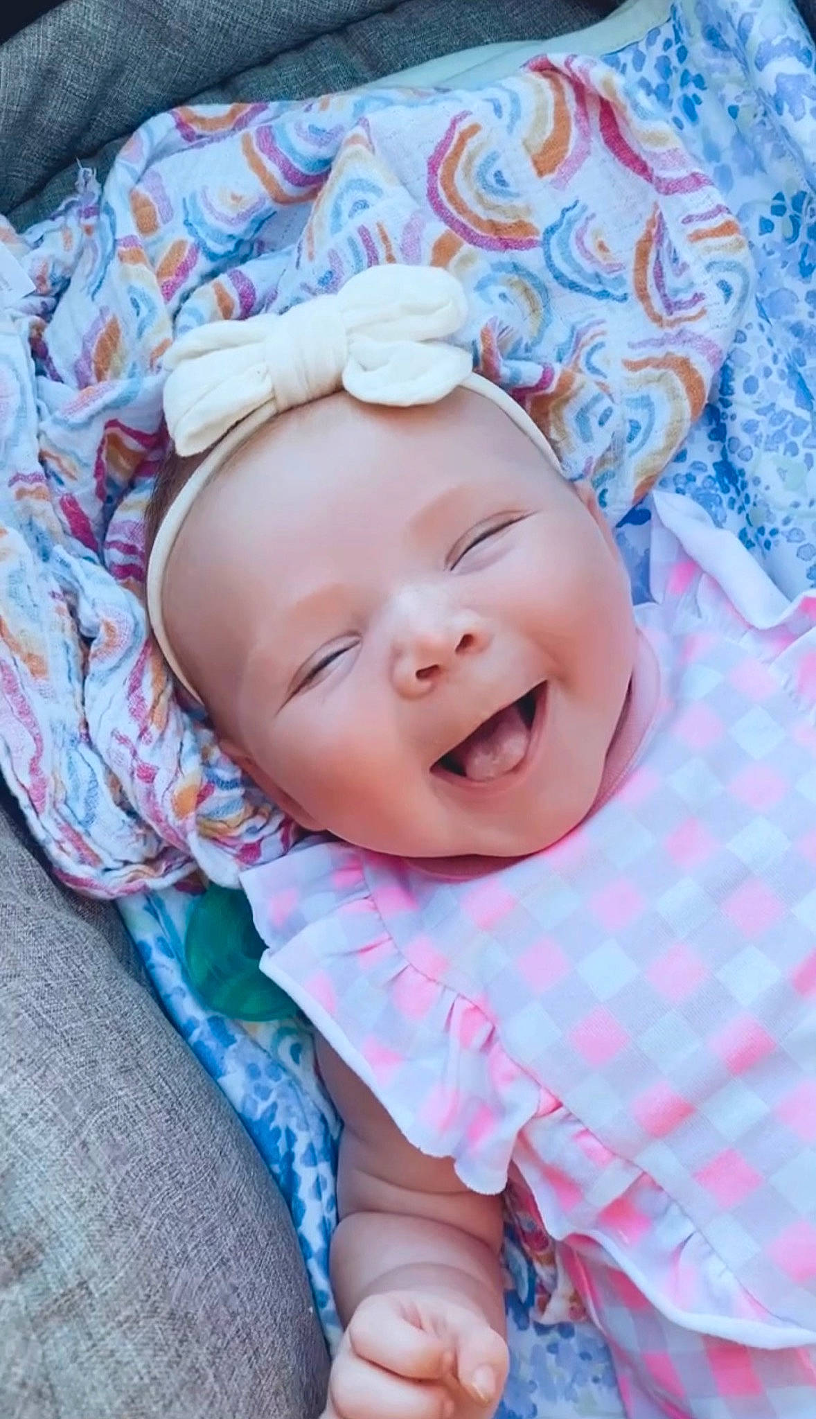 Autymn joined the competition — help win amazing prizes! baby, baby_laughing, baby_toddler_clothing, cheek, child, comfort, face, fun, happy, headwear, iris, laugh, linens, magenta, pattern, person, pink, portrait_photography, skin, sleeve