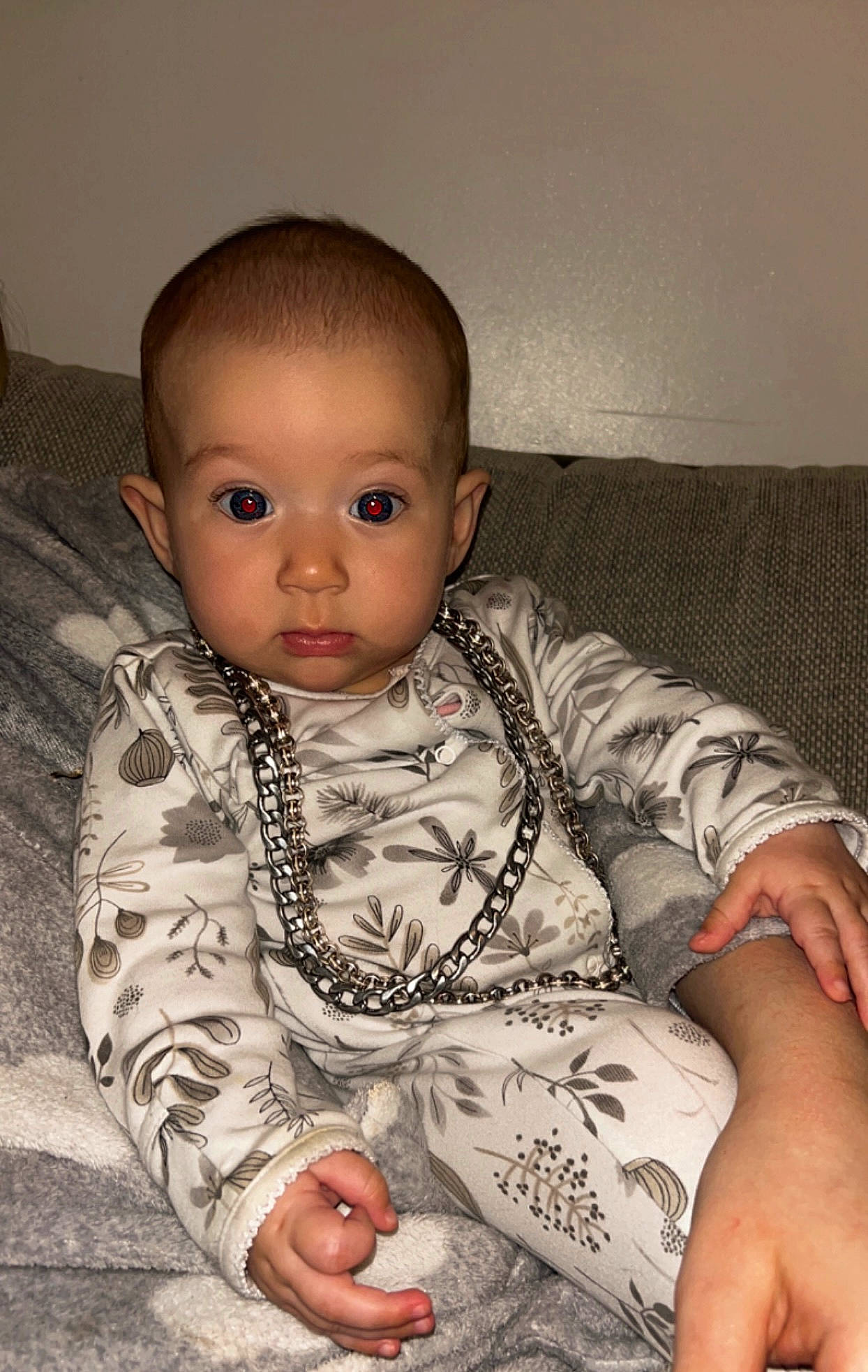 Ava is registered to the contest to win money with this photo: baby, baby_toddler_clothing, cheek, chest, child, chin, comfort, elbow, eye, flash_photography, flooring, happy, iris, nose, pattern, person, sitting, skin, sleeve, toddler