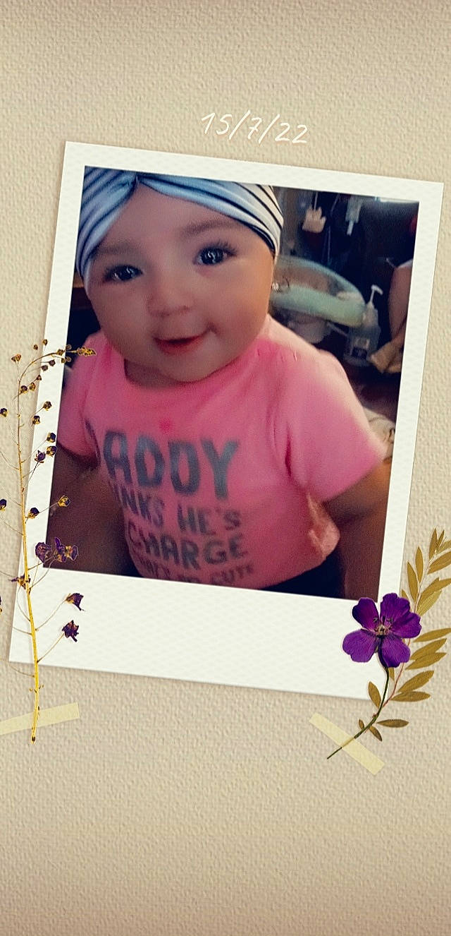 Noelle joined the competition — help win amazing prizes! art, baby, baby_laughing, baby_toddler_clothing, beauty, cap, font, happy, headwear, magenta, material_property, person, petal, picture_frame, pink, product, rectangle, smile, snapshot, t_shirt