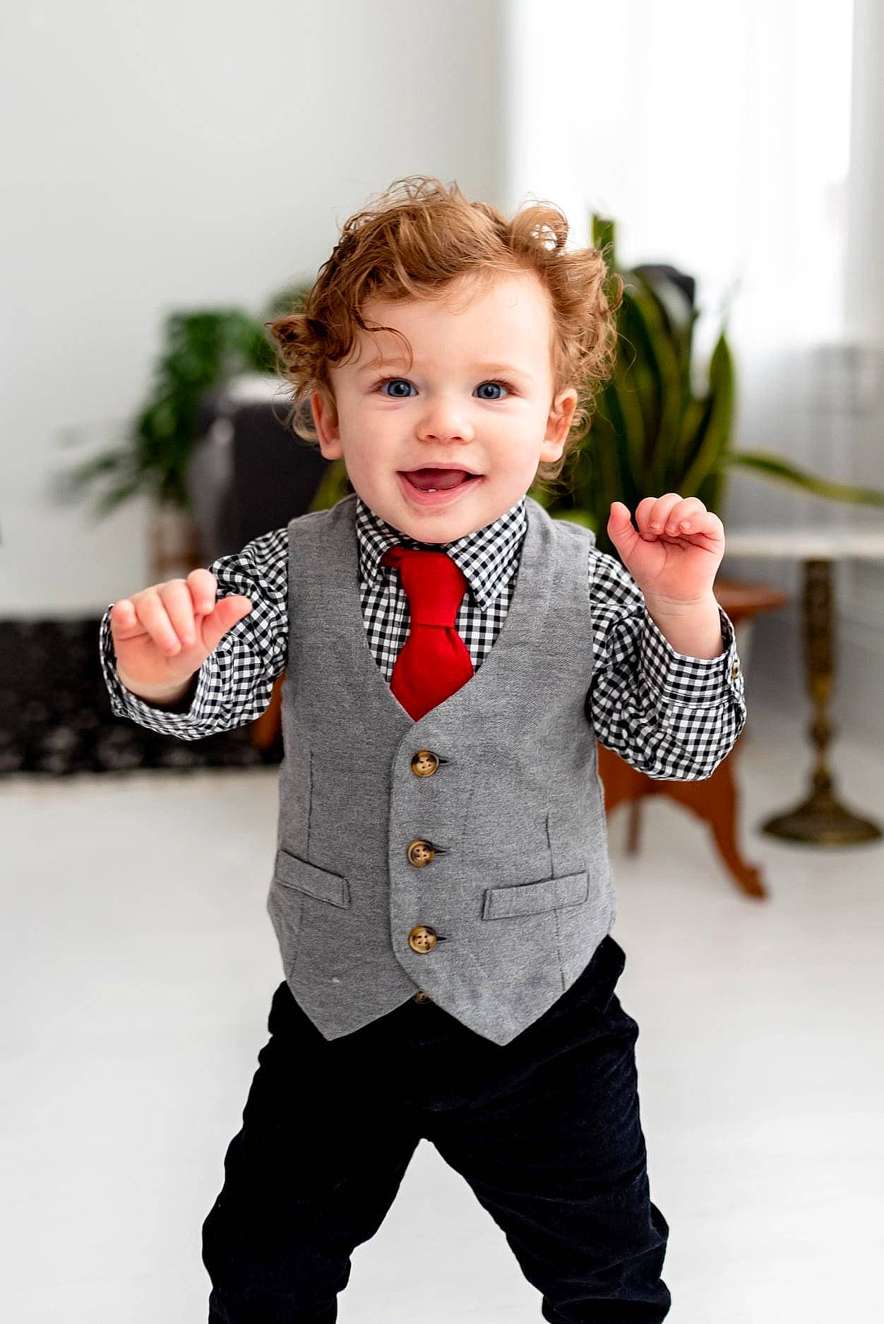Terry joined the competition — help win amazing prizes! baby_toddler_clothing, cheek, collar, dress_shirt, face, facial_expression, finger, flooring, fun, gesture, happy, jeans, joint, joy, outerwear, person, shoulder, skin, sleeve, smile
